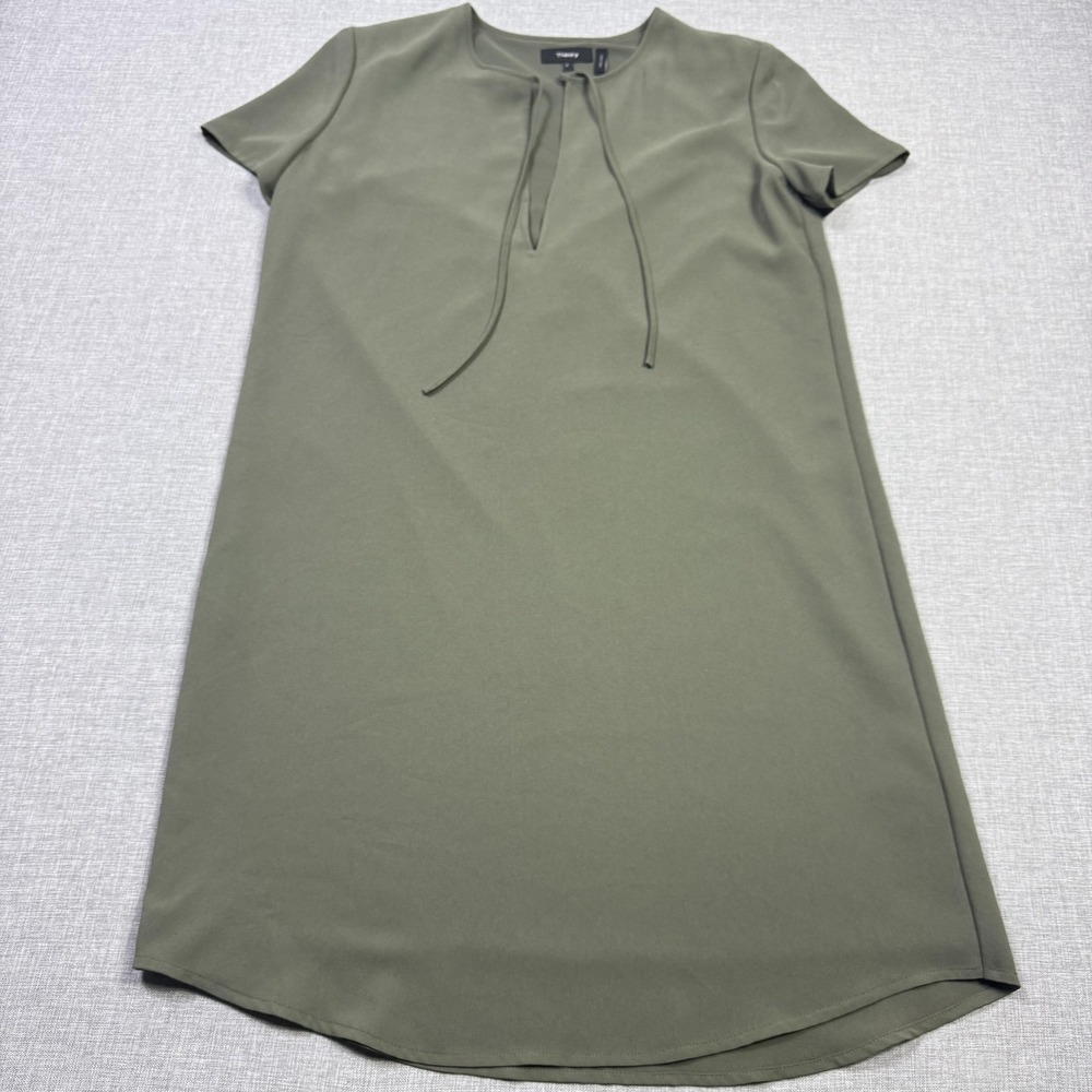 Theory‎ Dress Womens 6 Green Shift Knee Length Short Sleeve Round Neck Bow Tie